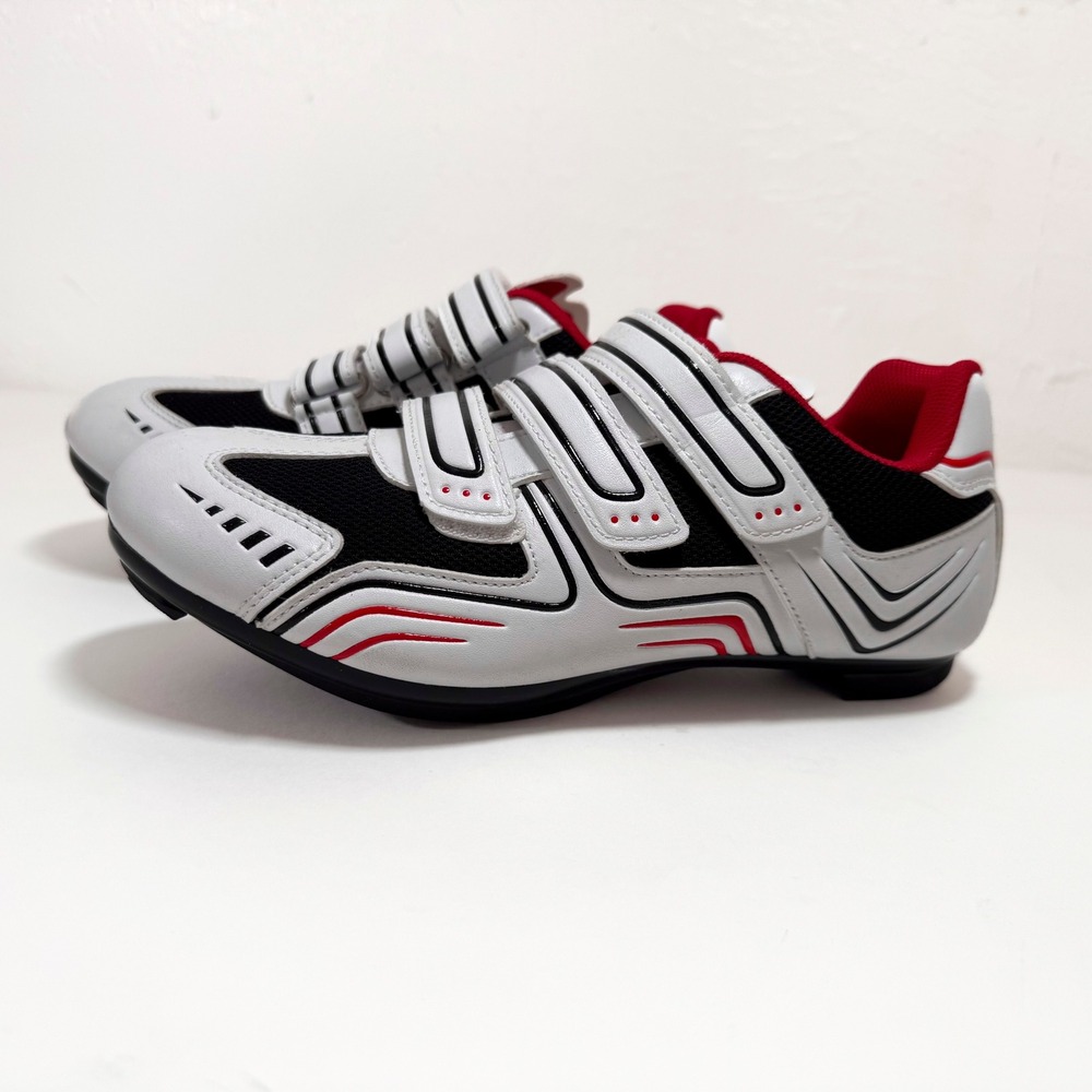 Cycling Shoes Road Bike Breathable White Black Red Hook Loop Straps